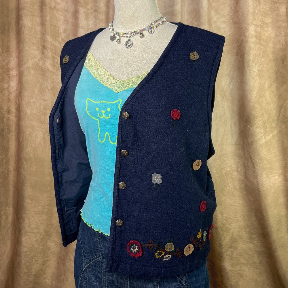 Vintage Floral Vest 90s Patchwork Embroidered Sleeveless Button Up Cottagecore